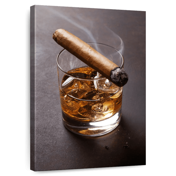 Elephant Stock Cigar On Whiskey Glass Wall Art - Vertical Canvas Wall Art - Living Room Wall Decor - Food And Drink Canvas - Gray And Brown Decor - 8" x 12"