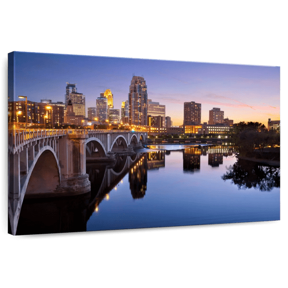 Elephant Stock Cityscape Of Minneapolis Wall Art - Horizontal Canvas Wall Art - Living Room Wall Decor - City Canvas - Beige And Brown Decor - 51" x 34"