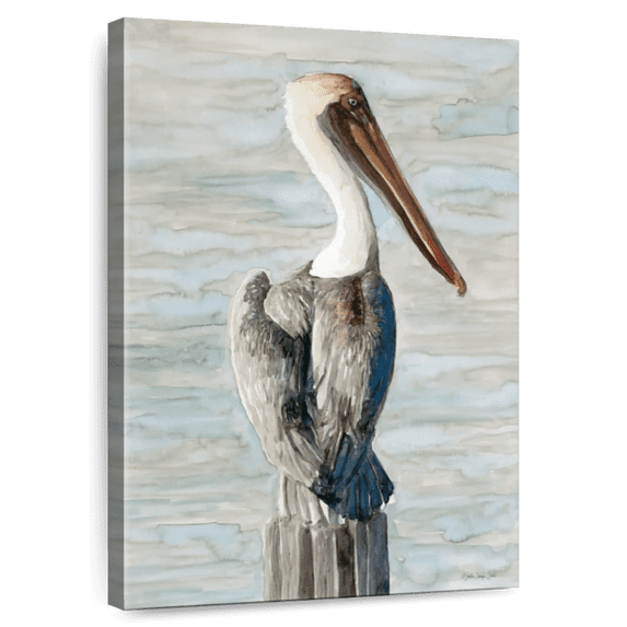 Elephant Stock Classic Brown Pelican Wall Art - Vertical Canvas Wall Art - Living Room Wall Decor - Animal Canvas - Brown And Blue Decor By Stellar Design Studio - 16" x 24"