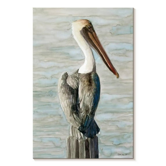 Elephant Stock Classic Brown Pelican Wall Art - Vertical Canvas Wall Art - Living Room Wall Decor - Animal Canvas - Brown And Blue Decor By Stellar Design Studio - 34" x 51"