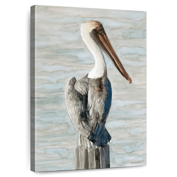 Elephant Stock Classic Brown Pelican Wall Art - Vertical Canvas Wall Art - Living Room Wall Decor - Animal Canvas - Brown And Blue Decor By Stellar Design Studio - 34" x 51"