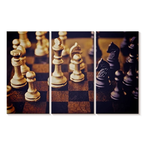 Elephant Stock Classic Chess Wall Art - Horizontal Multi Panel Canvas - Living Room Wall Decor - Hobbies And Lifestyle Multi Panel - Brown And Orange Decor - 33" x 20"