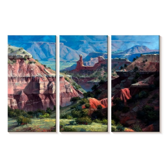 Elephant Stock Classic Palo Duro Wall Art - Horizontal Multi Panel Canvas - Living Room Wall Decor - Nature Multi Panel - Green And Red Decor By Jack Sorenson - 23" x 14"