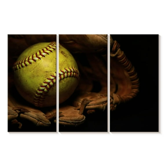 Elephant Stock Classic Softball Wall Art - Horizontal Multi Panel Canvas - Living Room Wall Decor - Sports Multi Panel - Brown And Red Decor - 65" x 42"