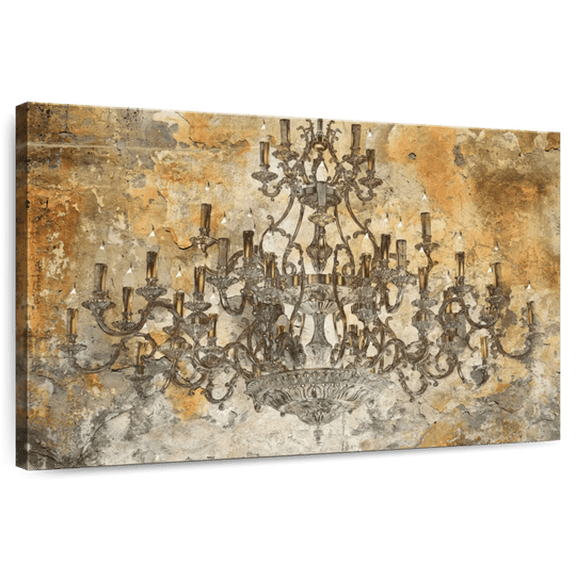 Elephant Stock Classy Chandelier Wall Art - Horizontal Canvas Wall Art - Living Room Wall Decor - Decor Elements Canvas - Orange And Gray Decor - 12" x 8"