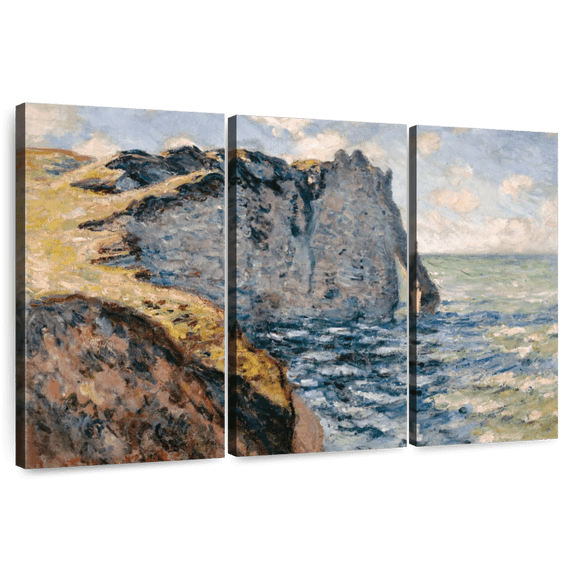 Elephant Stock The Cliff Of Aval Etretat Wall Art - Horizontal Multi Panel Canvas - Living Room Wall Decor - Beach Multi Panel - Green And Blue Decor By Claude Monet - 50" x 32"