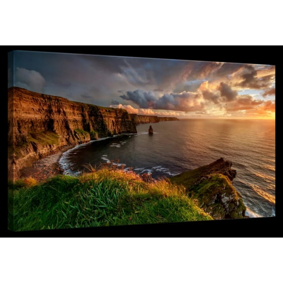 Elephant Stock Cliffs Of Moher Before Dark Wall Art - Horizontal Canvas Wall Art - Living Room Wall Decor - Photography Places Canvas - Brown And Orange Decor - 24" x 16"