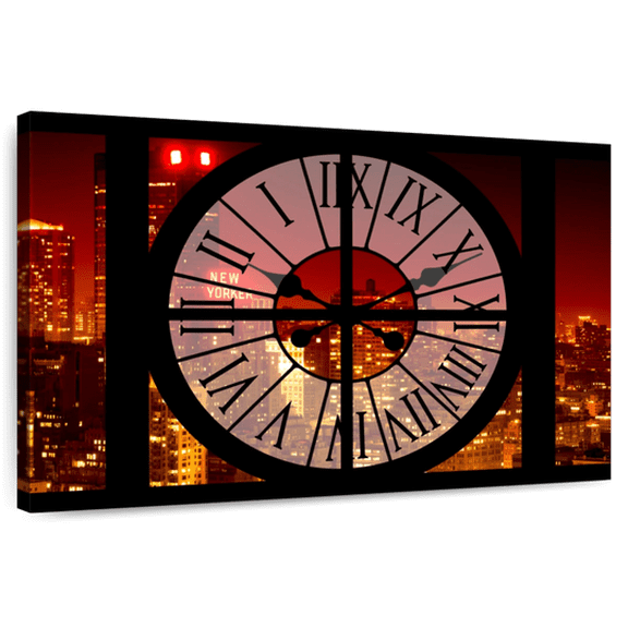 Elephant Stock Clock Window - Nyc Red Night Wall Art - Horizontal Canvas Wall Art - Hallway Wall Decor - Places Canvas - Brown And Yellow Decor By Philippe Hugonnard - 12" x 8"