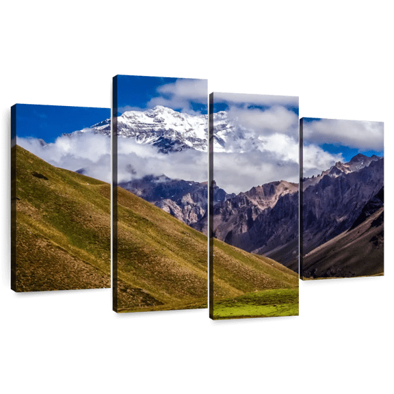 Elephant Stock Cloudy Aconcagua Wall Art - Horizontal Multi Panel Canvas - Living Room Wall Decor - Places Multi Panel - Blue And Green Decor - 52" x 32"