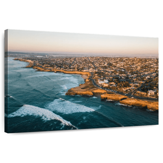 Elephant Stock Coast Of San Diego Wall Art - Horizontal Canvas Wall Art - Living Room Wall Decor - Places Canvas - Teal And Orange Decor - 36" x 24"