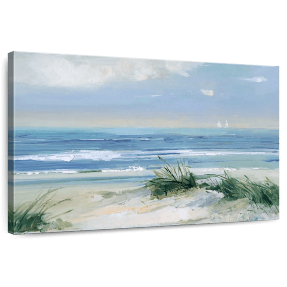 Elephant Stock Coastal Breezes Wall Art - Horizontal Canvas Wall Art - Living Room Wall Decor - Beach Canvas - Gray And Blue Decor By Sally Swatland - 12" x 8"
