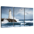 thumbnail image 1 of Elephant Stock Coastal White Lighthouse Wall Art - Horizontal Multi Panel Canvas - Living Room Wall Decor - Nautical Multi Panel - Gray And Blue Decor - 74" x 48", 1 of 8