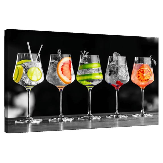 Elephant Stock Cocktails Wall Art - Horizontal Canvas Wall Art - Dining Room Wall Decor - Food And Drink Canvas - Black And Orange Decor - 48" x 32"