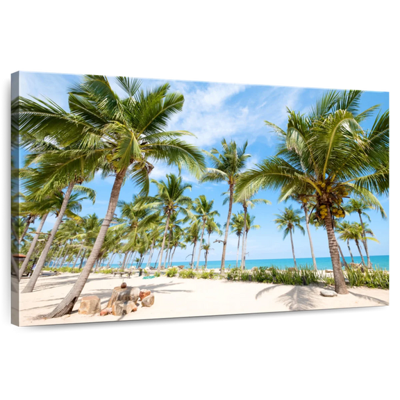 Elephant Stock Coconut Palm Beach Wall Art - Horizontal Canvas Wall Art - Living Room Wall Decor - Beach Canvas - Blue And Green Decor - 12" x 8"