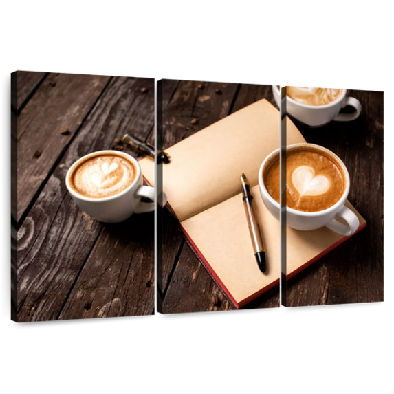 Elephant Stock Coffee And Diary Wall Art - Horizontal Multi Panel Canvas - 3 Piecekitchen Wall Decor - Photography Food And Drink Multi Panel - Brown And Beige Decor - 57" x 36"