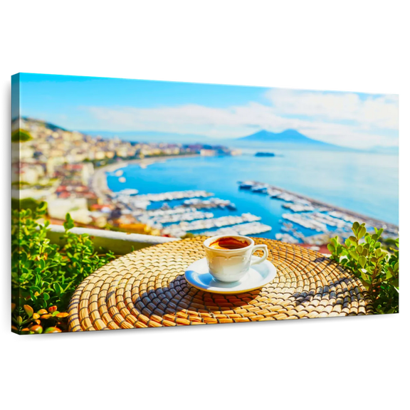 Elephant Stock Coffee At Naples Wall Art - Horizontal Canvas Wall Art - Dining Room Wall Decor - Food And Drink Canvas - Blue And Brown Decor - 12" x 8"