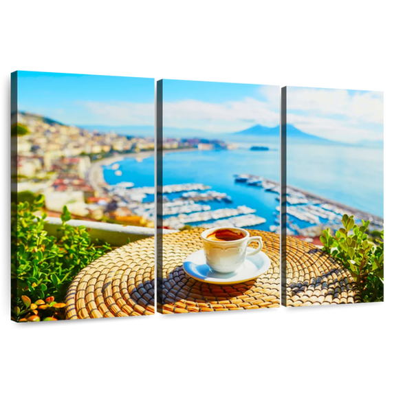 Elephant Stock Coffee At Naples Wall Art - Horizontal Multi Panel Canvas - 3 Piecedining Room Wall Decor - Photography Food And Drink Multi Panel - Blue And Brown Decor - 65" x 42"