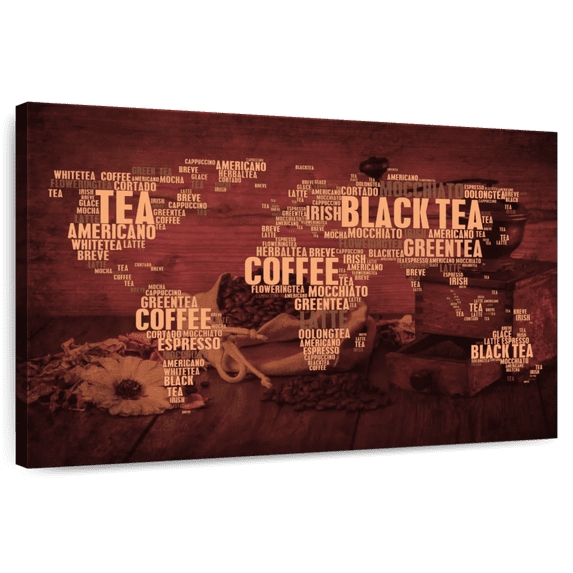 Elephant Stock Coffee And Tea World Map Wall Art - Horizontal Canvas Wall Art - Living Room Wall Decor - Inspirational And Typography Canvas - Red And Orange Decor - 45" x 30"