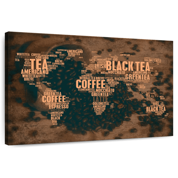 Elephant Stock Coffee World Map Wall Art - Horizontal Canvas Wall Art - Kitchen Wall Decor - Food And Drink Canvas - Teal And Brown Decor - 36" x 24"