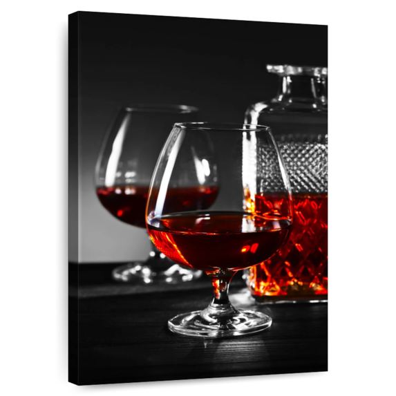 Elephant Stock Cognac Drinks Wall Art - Vertical Canvas Wall Art - Living Room Wall Decor - Food And Drink Canvas - Black And Red Decor - 26" x 39"