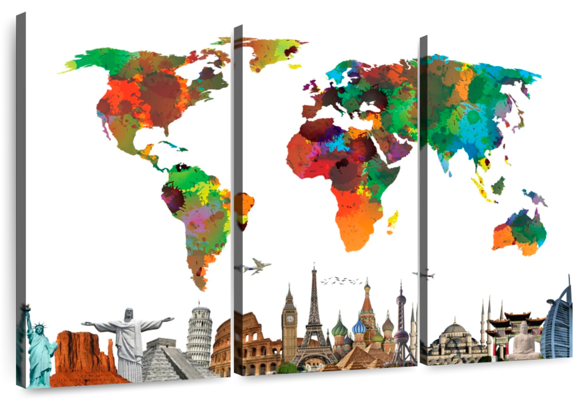 Elephant Stock Color Splash World Map Wall Art - Horizontal Multi Panel ...