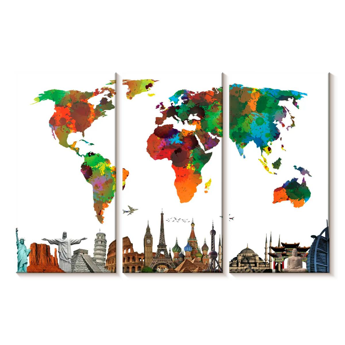 Elephant Stock Color Splash World Map Wall Art - Horizontal Multi Panel ...