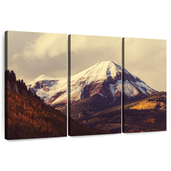 Elephant Stock Colorado Mountain Wall Art - Horizontal Multi Panel Canvas - Living Room Wall Decor - Nature Multi Panel - Beige And Blue Decor - 74" x 48"