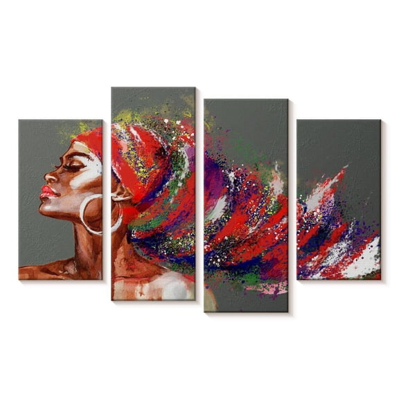 Elephant Stock Colorful African Wall Art - Horizontal Multi Panel Canvas - Living Room Wall Decor - People Multi Panel - Gray And Brown Decor - 24" x 14"