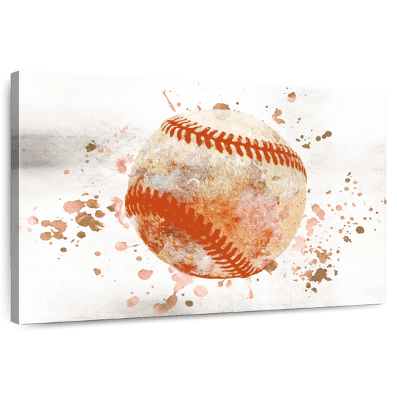 Elephant Stock Colorful Baseball Wall Art - Horizontal Canvas Wall Art - Living Room Wall Decor - Sports Canvas - Beige And White Decor - 24" x 16"