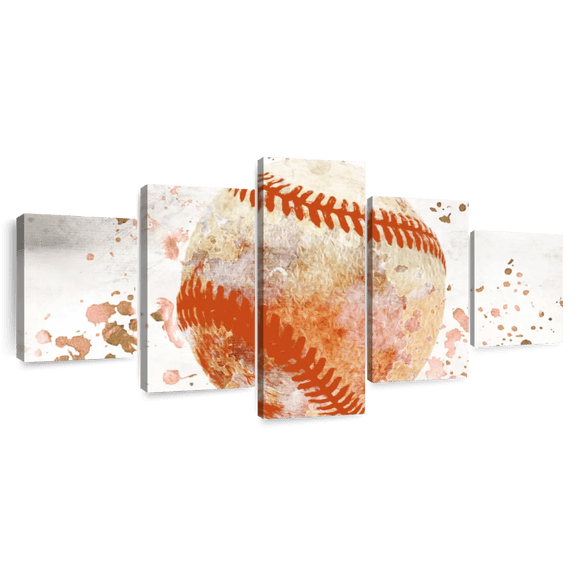 Elephant Stock Colorful Baseball Wall Art - Horizontal Multi Panel Canvas - Living Room Wall Decor - Sports Multi Panel - Beige And White Decor - 55" x 24"
