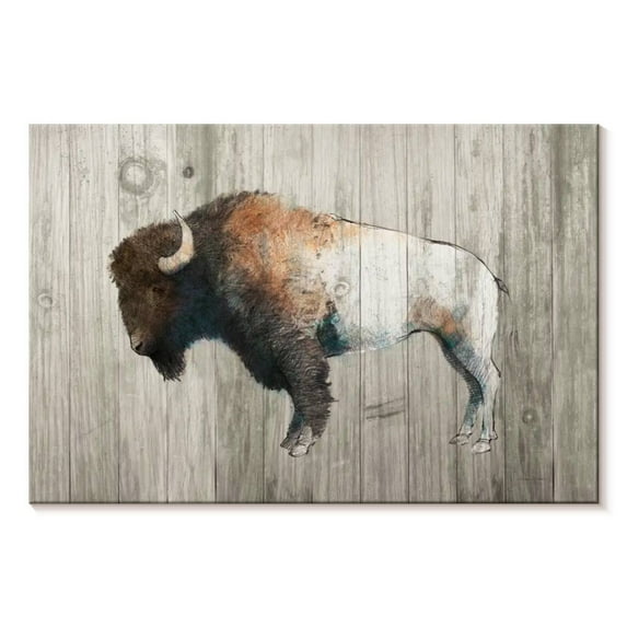 Elephant Stock Colorful Bison On Wood Wall Art - Horizontal Canvas Wall Art - Living Room Wall Decor - Animal Canvas - Brown And Gray Decor By Avery Tillmon - 12" x 8"