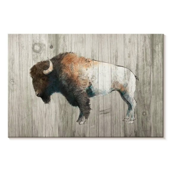 Elephant Stock Colorful Bison On Wood Wall Art - Horizontal Canvas Wall Art - Living Room Wall Decor - Animal Canvas - Brown And Gray Decor By Avery Tillmon - 12" x 8"