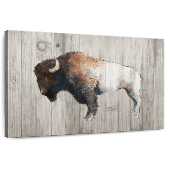 Elephant Stock Colorful Bison On Wood Wall Art - Horizontal Canvas Wall Art - Living Room Wall Decor - Animal Canvas - Brown And Gray Decor By Avery Tillmon - 51" x 34"