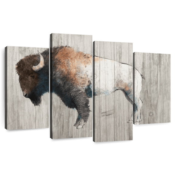 Elephant Stock Colorful Bison On Wood Wall Art - Horizontal Multi Panel Canvas - Living Room Wall Decor - Animal Multi Panel - Brown And Gray Decor By Avery Tillmon - 68" x 42"