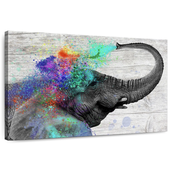 Elephant Stock Colorful Elephant Splash Wall Art - Horizontal Canvas Wall Art - Living Room Wall Decor - Animal Canvas - Gray And Turquoise Decor - 12" x 8"
