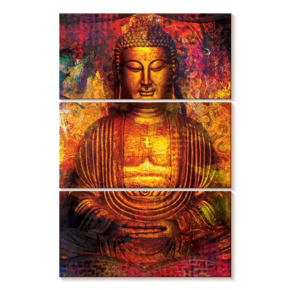 Elephant Stock Colorful Golden Buddha Wall Art - Vertical Multi Panel Canvas - Living Room Wall Decor - Religion And Spirituality Multi Panel - Orange And Pink Decor - 48" x 74"