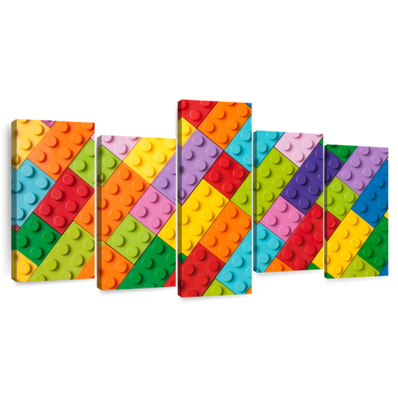 Elephant Stock Colorful Legos Wall Art - Horizontal Multi Panel Canvas - Living Room Wall Decor - Kids And Nursery Multi Panel - Orange And Pink Decor - 80" x 40"