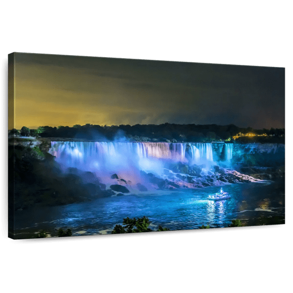 Elephant Stock Colorful Niagara Falls Wall Art - Horizontal Canvas Wall Art - Living Room Wall Decor - Nature Canvas - Black And Blue Decor - 51" x 34"