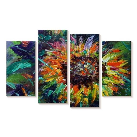 Elephant Stock Colorful Sunflower Wall Art - Horizontal Multi Panel Canvas - Living Room Wall Decor - Floral And Botanical Multi Panel - Orange And Yellow Decor - 24" x 14"