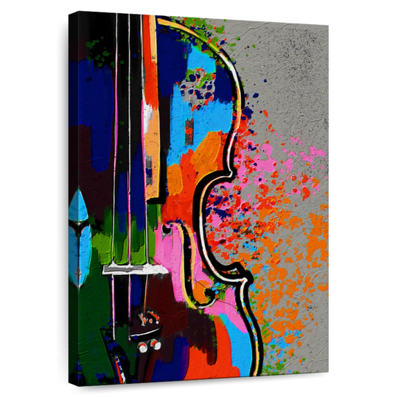 Elephant Stock Colorful Violin Wall Art - Vertical Canvas Wall Art - Living Room Wall Decor - Music Canvas - Blue And Gray Decor - 34" x 51"