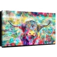 thumbnail image 1 of Elephant Stock Colourful Highland Cow Wall Art - Horizontal Canvas Wall Art - Living Room Wall Decor - Animal Canvas - Gray And Brown Decor - 48" x 32", 1 of 8