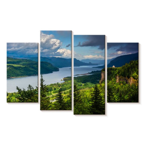 Elephant Stock Columbia River Gorge View Wall Art - Horizontal Multi Panel Canvas - Living Room Wall Decor - Nature Multi Panel - Green And Blue Decor - 36" x 22"