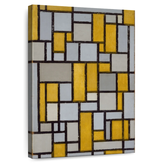 Elephant Stock Composition With Grid 1 Wall Art - Vertical Canvas Wall Art - Living Room Wall Decor - Abstract Canvas - Blue And Black Decor By Piet Mondrian - 8" x 12"