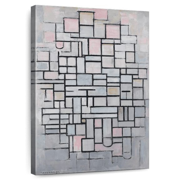 Elephant Stock Composition No Iv Wall Art - Vertical Canvas Wall Art - Living Room Wall Decor - Abstract Canvas - Blue And Pink Decor By Piet Mondrian - 8" x 12"