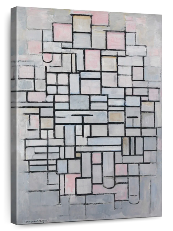 Composition No Iv Wall Art - Vertical Canvas Wall Art - Living Room Wall Decor - Abstract Canvas - Blue And Pink Decor By Piet Mondrian - 8" x 12"
