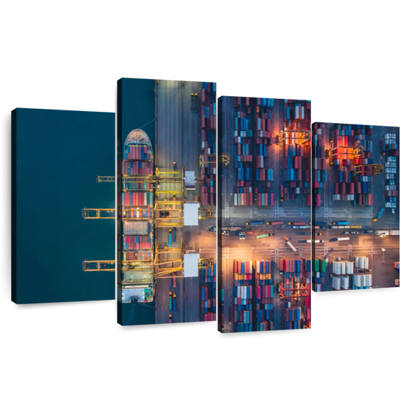 Elephant Stock Container Cargo Ship Port Wall Art - Horizontal Multi Panel Canvas - Living Room Wall Decor - Transportation Multi Panel - Gray And Teal Decor - 84" x 54"