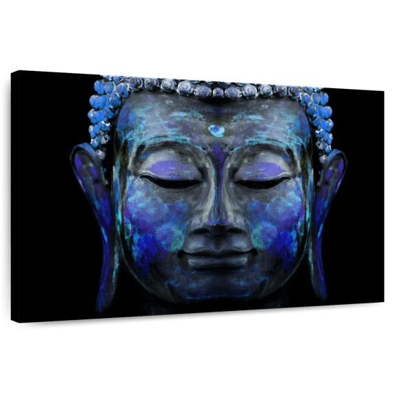 Elephant Stock Contemporary Buddha Wall Art - Horizontal Canvas Wall Art - Living Room Wall Decor - Religion And Spirituality Canvas - Black And Blue Decor - 30" x 20"