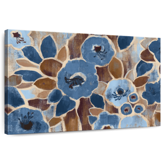 Elephant Stock Contemporary Tapestry Blue Wall Art - Horizontal Canvas Wall Art - Living Room Wall Decor - Floral And Botanical Canvas - Blue And Beige Decor By Silvia Vassileva - 30" x 20"