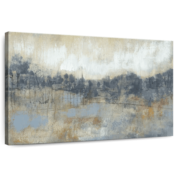 Elephant Stock Cool Grey Horizon I Wall Art - Horizontal Canvas Wall Art - Living Room Wall Decor - Abstract Canvas - Blue And White Decor By Jennifer Goldberger - 51" x 34"