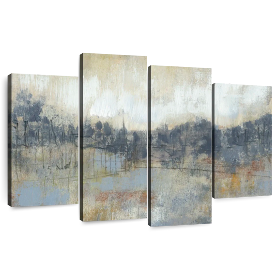 Elephant Stock Cool Grey Horizon I Wall Art - Horizontal Multi Panel Canvas - Living Room Wall Decor - Abstract Multi Panel - Blue And White Decor By Jennifer Goldberger - 36" x 22"